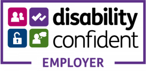 Disability Confident Employer logo, showing that the organisation is certified under the UK Government’s Disability Confident scheme.